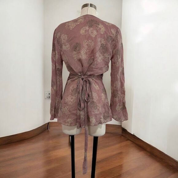J Jill Silk Floral Wrap Boho Blouse Top Flutter Tunic Paisley Medium M - Picture 2 of 7